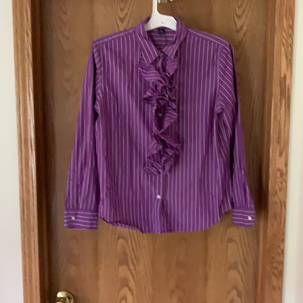 Ralph Lauren, size large, purple with white pin stripes